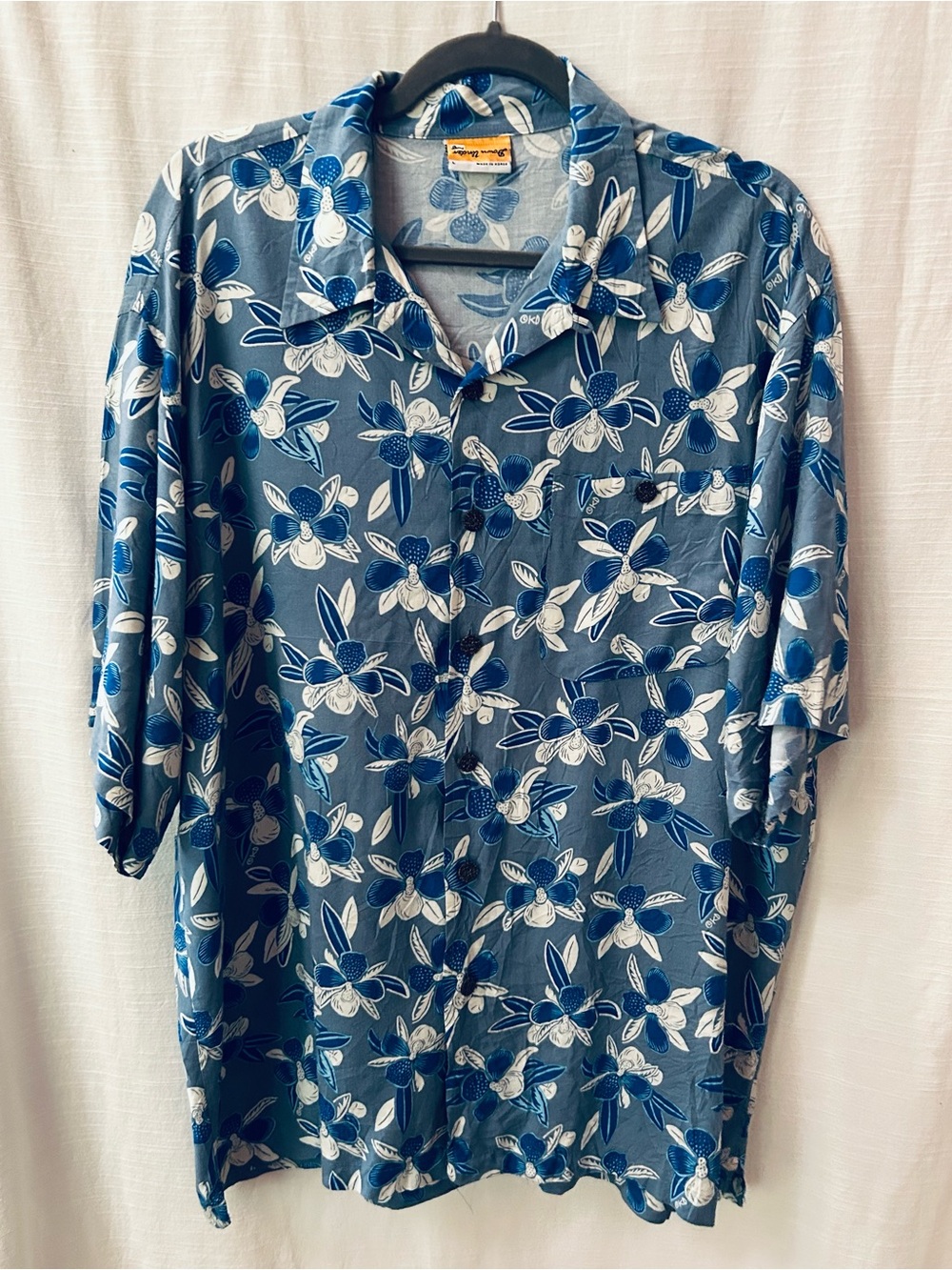 Down Under Men's Tropical Hawaiian  Blue Floral Short-Sleeve Button-Down Shirt‎